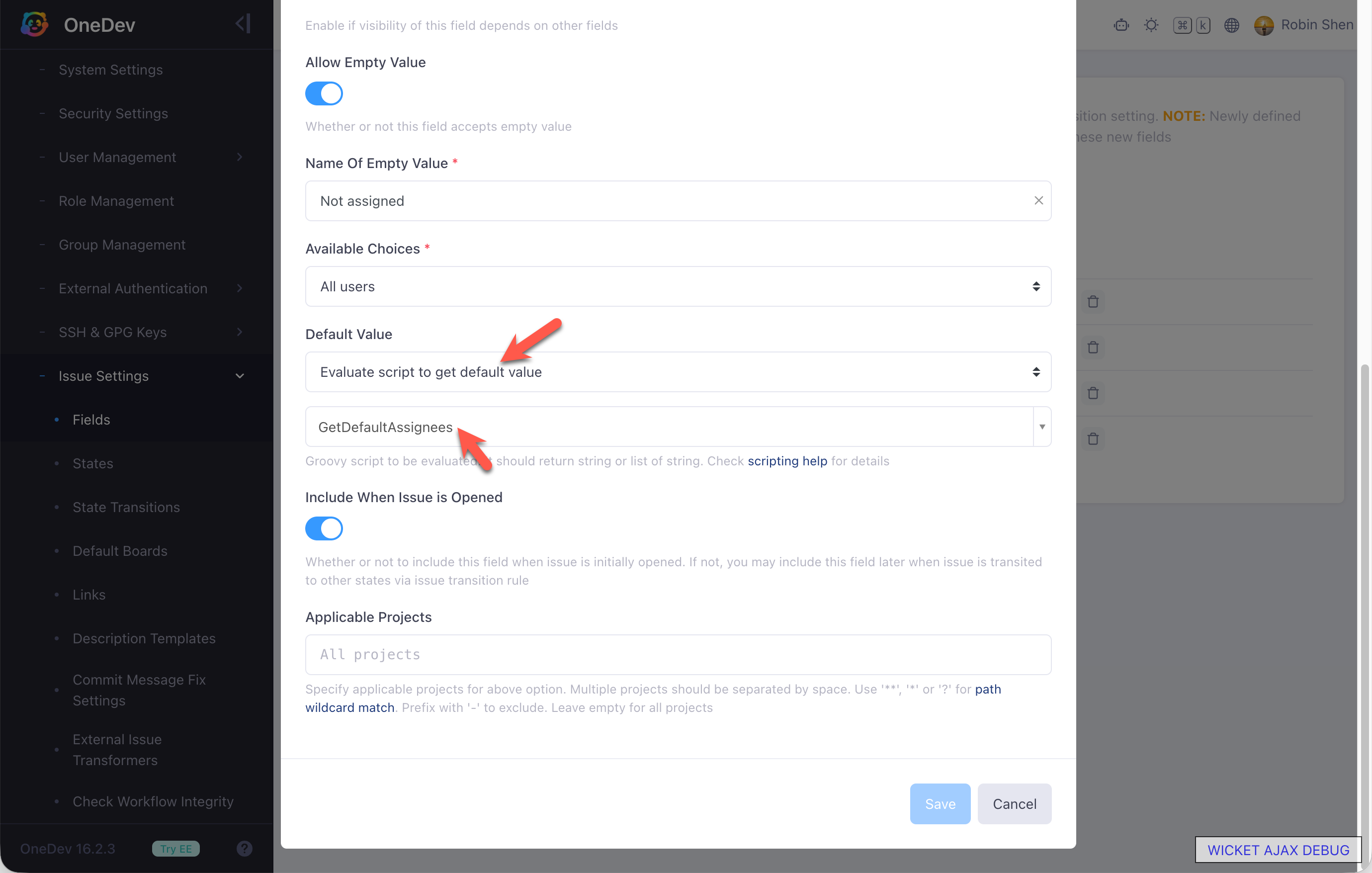Setting the Assignee field default value to a Groovy script