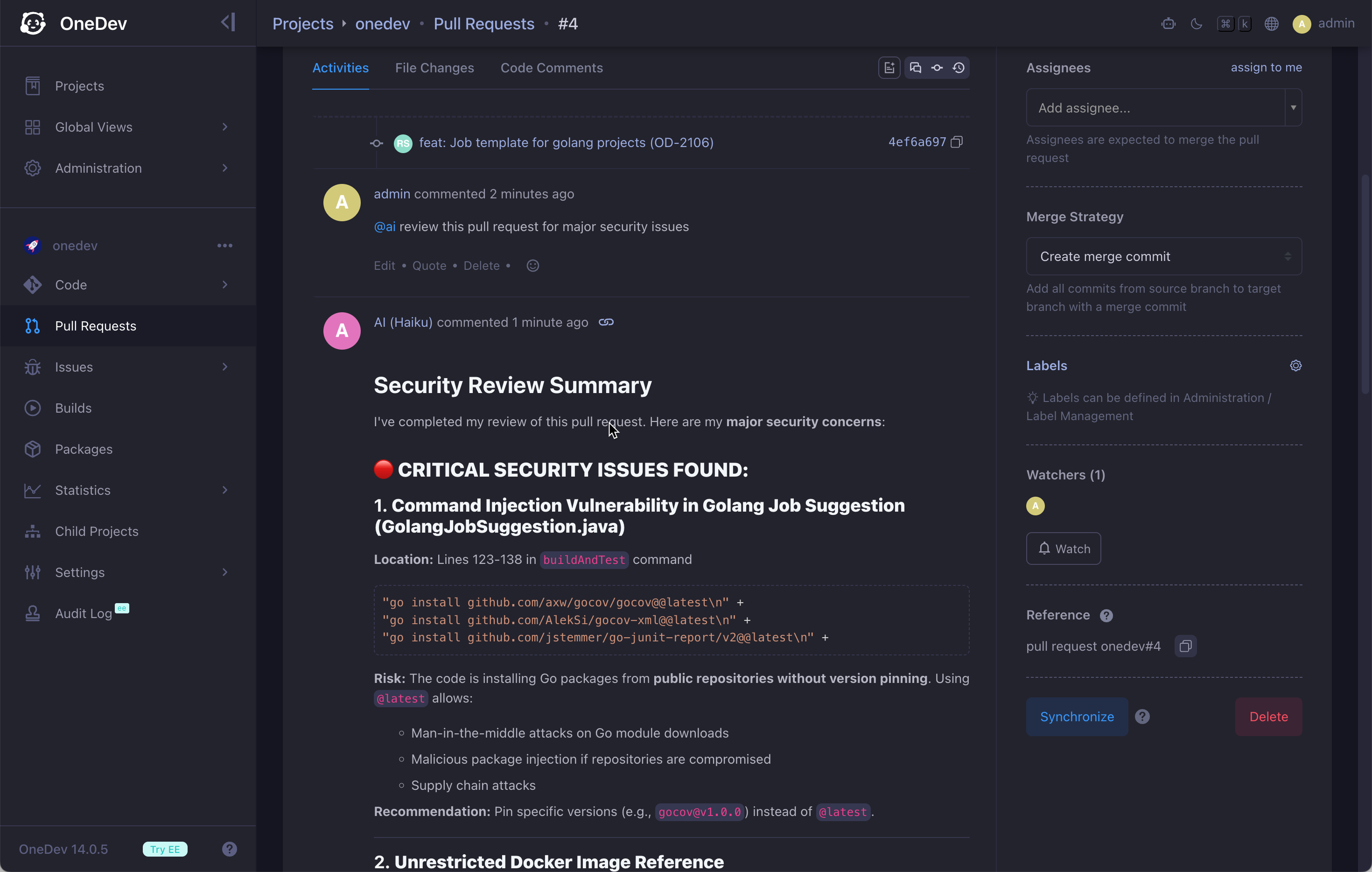 AI pull request review